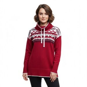 Eddie Bauer Women’s Fair Isle Cowl Neck w/Drawstring Detail Tunic Sweater SZ S